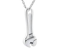 Tool Wrench Urn Pendant Necklace for Ashes Stainless Steel Men Keepsake Locket Memorial Cremation Jewelry Urn Necklace for Human Adult Silver