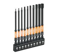 toolant 10 Pcs Hex Head Impact Bit Set (Metric), 1/4" Hex Shank S2, CNC Machined Bits with Magnetism, 4" Long with Box