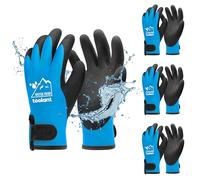 toolant 100% Waterproof Gloves Bulk for Cold Weather, 3 Pairs, Winter Work Gloves for Men Touchsreen, Warm Freezer Gloves, Thermal Insulated, With Grip, Blue, Lagre