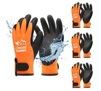 toolant 100% Waterproof Gloves Bulk Pack, 3 Pairs, Winter Work Gloves for Cold Weather, Touchsreen, Warm Freezer Gloves, Thermal Insulated, With Grip, Orange, Medium