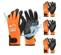 toolant 100% Waterproof Gloves Bulk Pack, 3 Pairs, Winter Work Gloves for Cold Weather, Touchsreen, Warm Freezer Gloves, Thermal Insulated, With Grip, Orange, Small