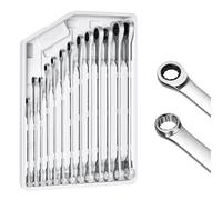 toolant 13pcs Extra Long Ratcheting Wrench Set, Offset Head Double Box-End Ratcheting Wrench Set, 5/16-1" SAE Set, 90-Tooth and 4° Swing, with Storage Tray