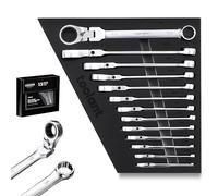 toolant 13pcs Ratcheting Wrench Set, Flex Head & Offset Head Double Box-End Ratcheting Wrench Set, 1/4"-7/8" SAE Set, 90-Teeth and 4° Swing, with Storage Tray