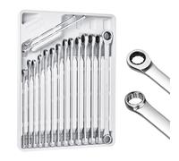 toolant 16pcs Extra Long Ratcheting Wrench Set, Offset Head Double Box-End Ratcheting Wrench Set, 8-24mm Metric Set, 90-Tooth and 4° Swing, with Storage Tray
