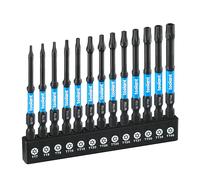 toolant 3" Impact Torx Bit Set 13pcs (TT7-TT40), 1/4 Hex-Shank S2 Steel Security Torx Bit Set, Tamper Proof Star Bit Set with CNC Machined Tips, 3" Long with Magnetic Impact Bit Holder and Storage Box