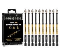 toolant 4 Inch Phillips Bit#2, Magnetic Anti Slip Impact Screwdriver Bits Set, 10pcs Impact Steel X2 PH2 Driver Dit Set with CNC Machined Tips for Impact Driver