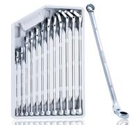 toolant Extra Long Ratcheting Wrench Set, Flex Head & Fixed Offset Head Double Box End Combination Wrench Set, CR-V Steel, Metric 8-19mm, 12PCS with Storage Tray