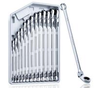 toolant Extra Long Ratcheting Wrench Set, Flex Head & Fixed Offset Head Double Box End Combination Wrench Set, CR-V Steel, SAE 5/16"-1", 13PCS with Storage Tray
