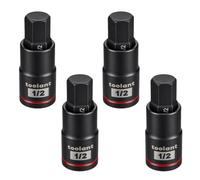 toolant Hex H1/2" Impact Bit Socket Set 4pcs, 3/8" S2 Steel Air Drive Star Sockets, Long High Impact Bits, Professional Mechanic & Automotive Repair Socket Set