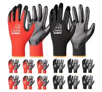 toolant Nitrile Coating Work Gloves for Men, Superior Oil Resistance, 12 Pairs Bulk Safety Work Gloves with Grip, Touch Screen, for Automobile Repair, Gardening, Warehouse (Red & Black, L)