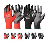 toolant Nitrile Coating Work Gloves for Men, Superior Oil Resistance, 6 Pairs Bulk Safety Work Gloves with Grip, Touch Screen, for Automobile Repair, Gardening, Warehouse (Red & Black, M)