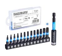Toolant Torx Bit Set 13+1pcs (T7-T40), 1/4” Hex-Shank S2 Steel Security Torx Bit Set, Tamper Proof Star Bit Set with CNC Machined Tips, Magnetic Impact Bit Holder and Storage Box