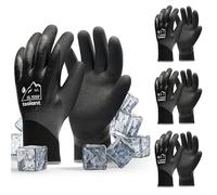 toolant Waterproof Gloves Bulk Pack for Men and Women, 3 Pairs, Freezer Gloves with Grip, Double Nitrile Dipped for Extreme Oil Repellent, for Construction, Mechanics, Mining, Plumbing, Black, Large