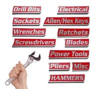 Toolbox Labels | 12-Piece Strong Magnet | Easy to Read Printed Magnetic Labels | For Cupboard Workshop Garage Car Repair Mechanic Classification