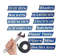 Toolbox Labels - 3D Printing Material 12 Pieces | Magnetic Tool Box Labels | 3D Printed Drawer Tags with Magnet Stickers | Reusable Tool Box Drawer Tags for Organization and Workshop Storage