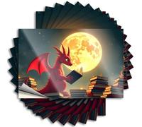 Toolbox Stickers and Decals A Red Dragon Reading A Book Under A Full Moon. Stickers 10Pcs Car Warning Sticker Sticker for Car Window(8X12CM)