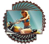 Toolbox Stickers and Decals A Woman in A Bikini Poses On A Yellow Motorcycle. Stickers 10Pcs Sticker for Car Window Car Stickers Funny(6X9CM)