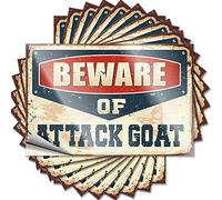 Toolbox Stickers and Decals Beware of Attack Goat Funny Sticker 10 Pcs Hardhat Stickers and Decals Big Sticker for Car(12X18CM)