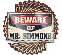 Toolbox Stickers and Decals Beware of Mr. Simmons Funny Sticker 10 Pcs Windshield Stickers for Cars Car Decals(12X18CM)