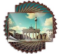 Toolbox Stickers and Decals Brandenburg Gate with Tv Tower in Berlin, Germany Stickers 10Pcs Inappropriate Stickers Prank Bumper Stickers(12X18CM)
