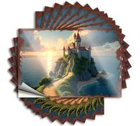 Toolbox Stickers and Decals Fantasy Castle On A Rocky Island At Sunset Stickers 10Pcs Funny Stickers for Adults Funny Car Stickers(6X9CM)
