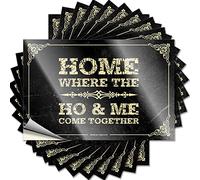 Toolbox Stickers and Decals Home Where The Ho & Me Come Together Funny Sticker 10 Pcs Hardhat Stickers and Decals Big Sticker for Car(12X18CM)