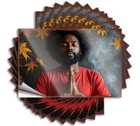 Toolbox Stickers and Decals Man in Red Shirt Meditating with Smoke and Autumn Leaves Stickers 10Pcs Inappropriate Stickers Prank Bumper Stickers(12X18CM)