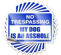 Toolbox Stickers and Decals No Trespassing My Dog is an Ass-le Funny Sticker 10 Pcs Garage Signs for Men Funny Bumper Sticker(6X9CM)
