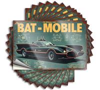 Toolbox Stickers and Decals Vintage Bat-Mobile Blueprint Poster: Classic Car Design Stickers 10Pcs Prank Stickers for Adults Bumper Sticker(12X18CM)