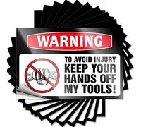 Toolbox Stickers and Decals Warning to Avoid Injury Keep Your Hands Off My Tools ! Funny Sticker 10 Pcs Hardhat Stickers and Decals Big Sticker for Car(12X18CM)