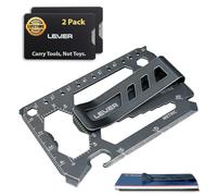 Toolcard Pro with Money Clip - 40 in 1 Credit Card Multitool Card - Sleek Minimalist Stainless Steel Wallet Card and Money Clip by Lever Gear (2, Stonewash)