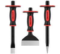 TOOLEAGUE 3Pcs Heavy Duty Masonry Chisel Set, Stone and Rock Tool,11-Inch Point & Flat Chisel, 8-Inch Brick Chisel with Hand Protection