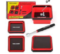 TOOLEAGUE 4Pcs Collapsible Magnetic Parts Tray Set with 15Lb Magnetic Pickup Pen,4.5" Square Silicone Foldable Tool for Organizing Screw Bolts Nuts Washers Pins and Other Small Metal Parts