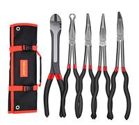 TOOLEAGUE 5Pcs Extra Long Needle Nose Pliers Set, 11" Long Reach Straight Pliers,45/90 Degree Bent Nose Pliers,Diagonal Pliers and O-Shape Tip Craft Repairing Tool