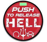 TOOLEPIC Push to Start Button Cover for Mustang, Cool Design with Push to Release Hell Style. (Release Hell Style-Red)
