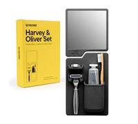 TOOLETRIES The Harvey & Oliver Set, Silicone Wall Mounted Bath & Shower Organizer with Clear-View Shatterproof Grooming & Shaving Mirror, Easy Installation, Removable & Reusable - Charcoal