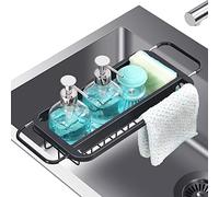 TOOLF Expandable Sink Caddy, Sink Drying Rack with Dish Towel Bar, Over The Sink Adjustable Sink Organizer for Kitchen, Rustproof Sponge Holder Organizer