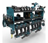 Toolganize Power Tool Organiser, Makita Blue, 8 Slot | Storage Rack with Power Strip Charging Station, Compatible with Makita, Heavy-Duty for Workshop & Garage Tools