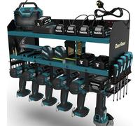 Toolganize Power Tool Organiser, Storage Rack with Power Strip Charging Station, Compatible with Makita, Heavy-Duty for Workshop & Garage Tools - 6 Slot, Makita Blue.