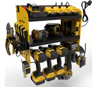 Toolganize Power Tool Organiser, Storage Rack With Power Strip Charging Station, Heavy-Duty - 4 Slot, Yellow