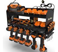 Toolganize Power Tool Organiser, Storage Rack with Power Strip Charging Station, Heavy-Duty for Workshop & Garage Tools, Large 6-Pack, Black.
