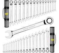 TOOLGUARDS Complete Ratcheting Wrench Set 33pcs - Metric and Standard - Combination Ratchet Wrench Set - 100% Lifetime Satisfaction Guarantee - Large