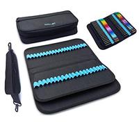 TOOLI-ART Marker & Pen Carrying Case -120 Slots, Canvas, Extra Pockets, Trolley Sleeve, Removable Shoulder Strap, for Most Markers (up to 15mm Diameter), Lipstick, Etc. Black