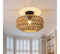 Toolight Rattan Ceiling Light E27, Retro Hand-Woven Rattan Chandelier Lamp, Bohemian Pendant Boho Ceiling Light for Living Room Bedroom Kitchen Hallway Entryway, Ø40cm