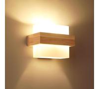 Toolight Wall Light Indoor E27, Modern Wooden Wall Lamp with Glass Shade, Creativity Square Glass Wall Light Sconce for Living Room Staircase Bedroom Hallway Kitchen 3000K/4500K/6500K (Included Bulbs)