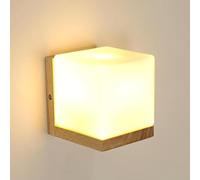 Toolight Wooden Wall Light Indoor, E27 Wall Lamp Square with Glass Lampshade, Creative Wood Wall Lighting Fixtures for Living Room Bedroom Hallway Stairs (Bulb not Included)