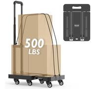 TOOLIOM Folding Hand Truck, 500 lbs Heavy Duty Foldable Luggage Cart with 6 Wheels & 2 Elastic Ropes, Portable Collapsible Dolly Cart with Extendable Base