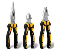 TOOLMAYS 3 PCS Pliers Set, High Leverage Plier Set, 200mm Long Nose Pliers, 180mm Combination Plier, 160mm Diagonal Cutting Pliers, Made of Hardened CRV, Matte Chrome Nickel Coating