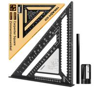 TOOLMAYS 300mm/12 Inch Carpenters Square, Rafter Square Metric With Wipeable Note Surface, Thickened Aluminum Alloy Triangle Ruler Protractor - Carpenter's Pencil＆ Pencil Sharpener