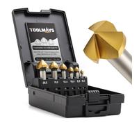 TOOLMAYS 6PCS Countersink Drill Bit Set, Titanium Coatings ø 6.3-20.5 mm | HSS 90 Degree Chamfering Countersink Bits For Metal , Wood and Plastic
